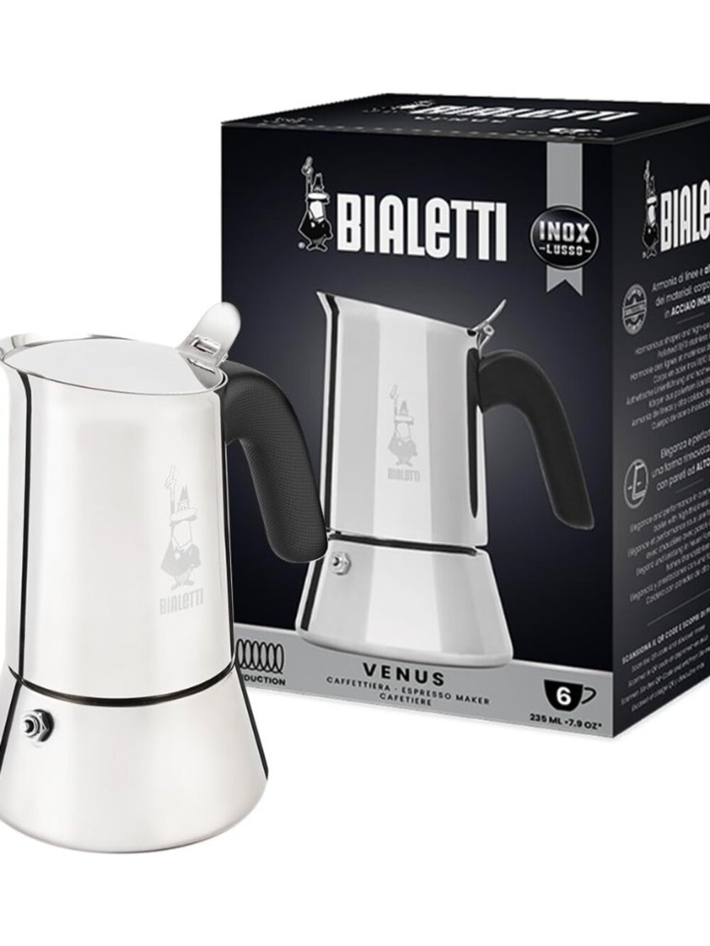 Bialetti Venus Induction Stovetop Espresso Maker, 6 Cups, Silver